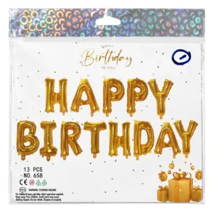 Celebration 13-piece golden Happy Birthday foil balloon set